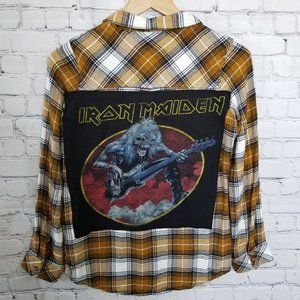 Upcycled Iron Maiden Plaid Shirt S Yellow Black